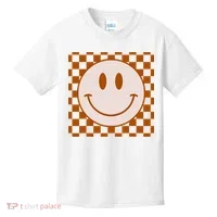 Retro Happy Face Checkered Pattern Smile Face Trendy Kids T-Shirt thumb 0