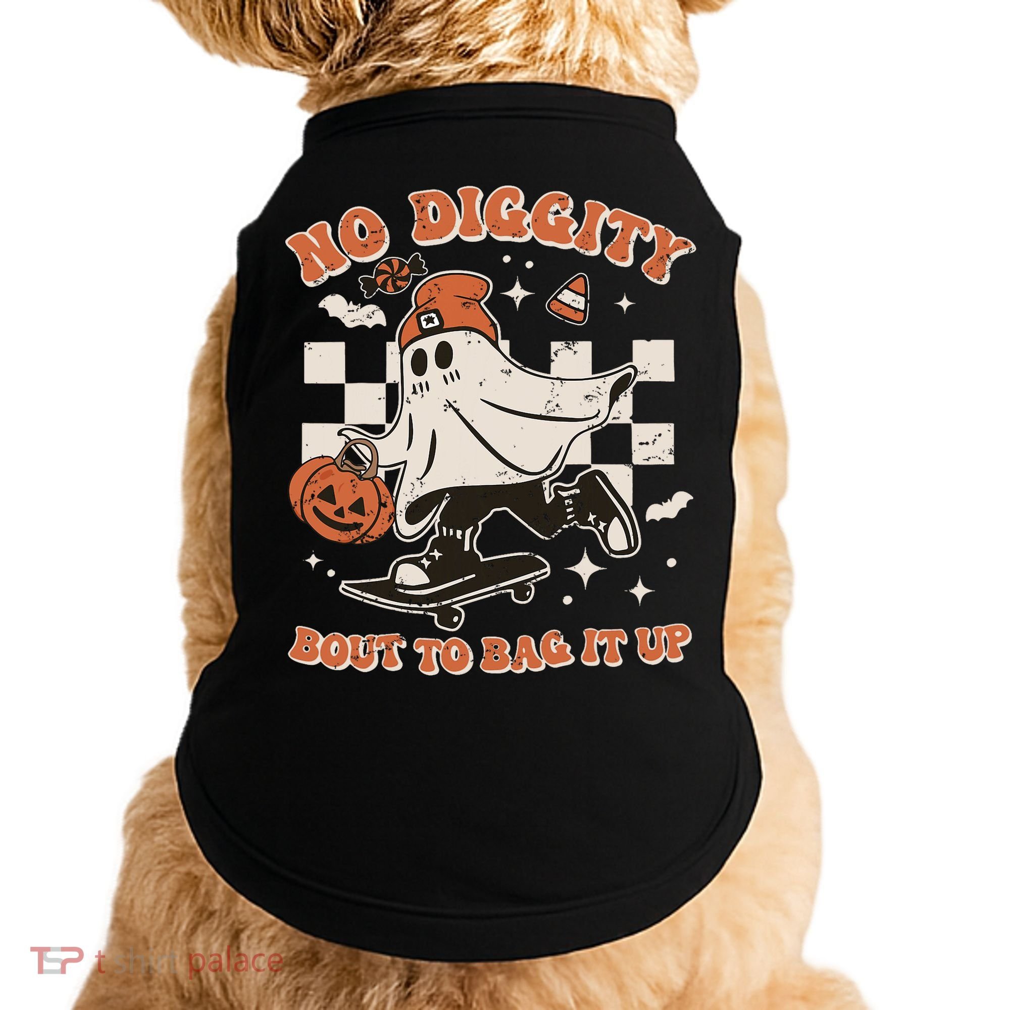 Retro Halloween Ghost No Diggity Bout To Bag It Up Doggie Tank