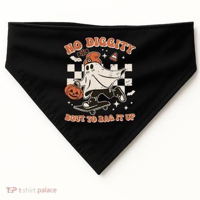 Retro Halloween Ghost No Diggity Bout To Bag It Up USA-Made Doggie Bandana