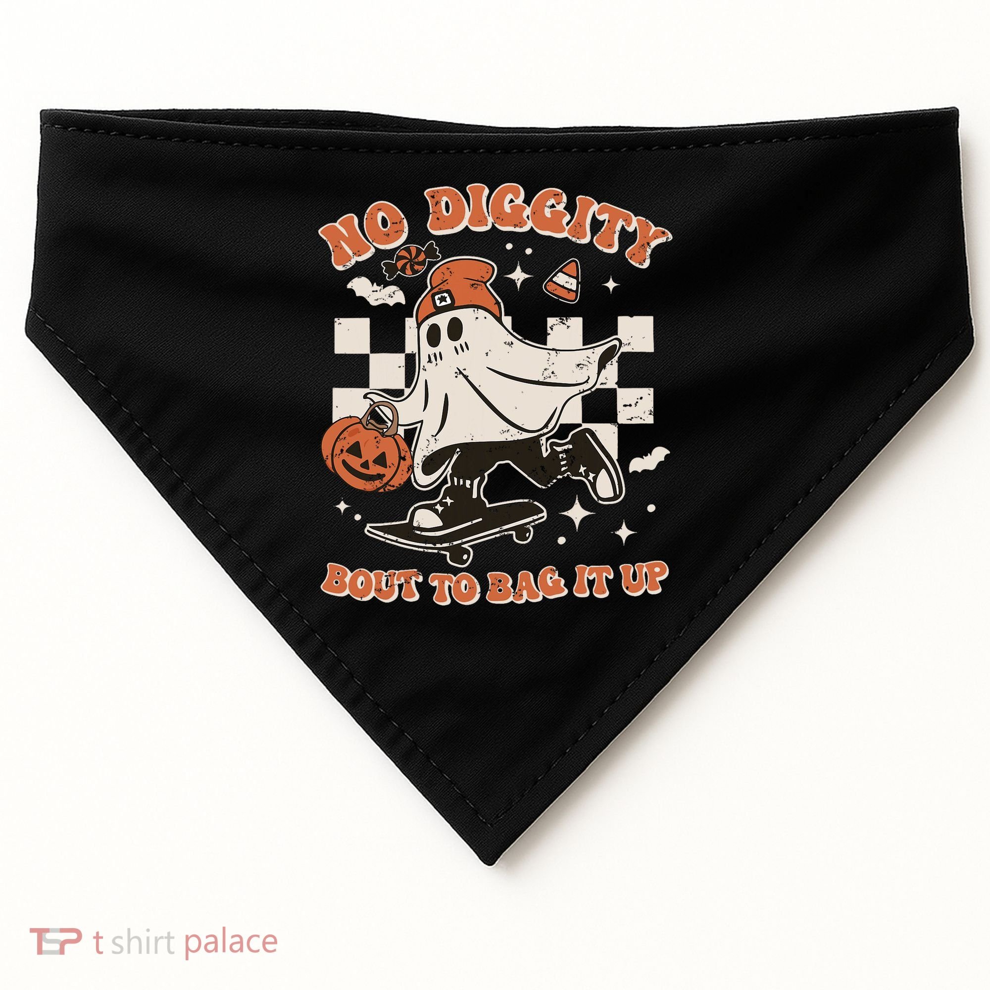 Retro Halloween Ghost No Diggity Bout To Bag It Up USA-Made Doggie Bandana