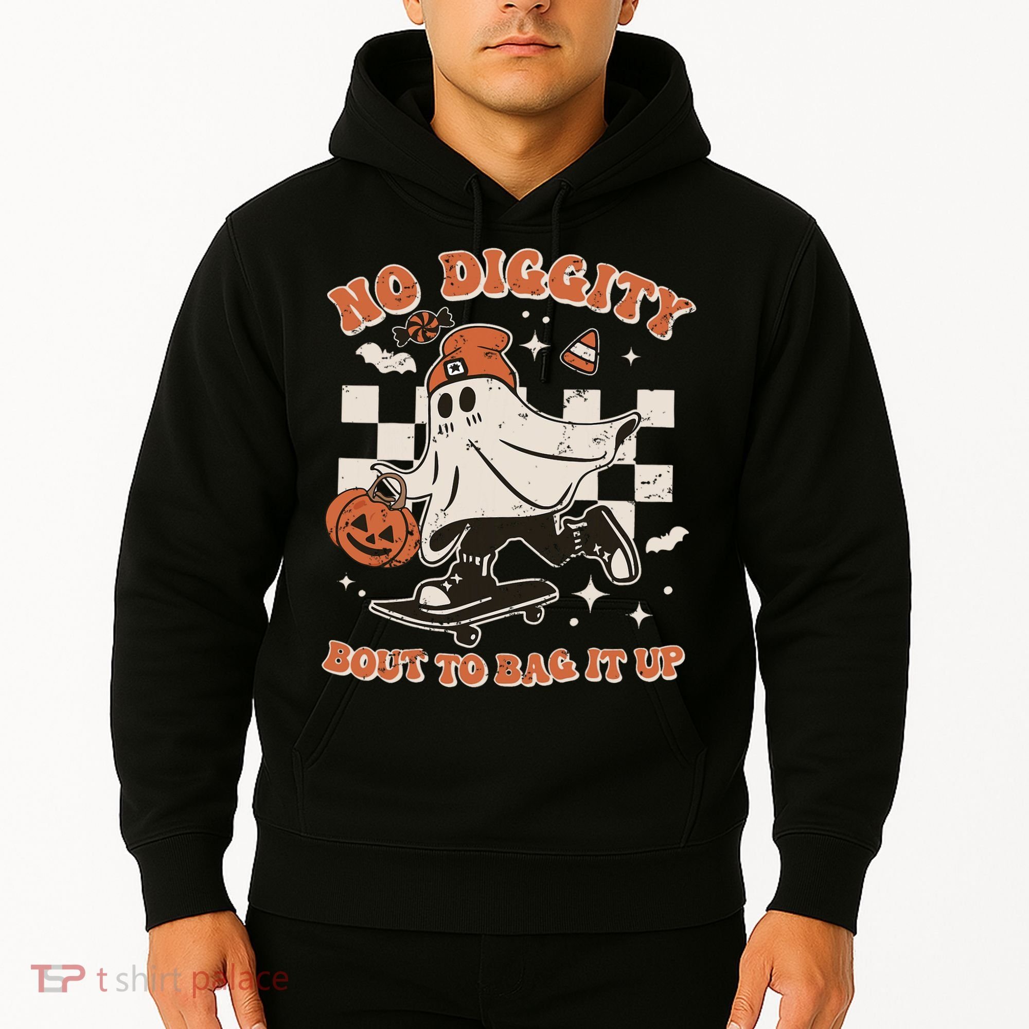 Retro Halloween Ghost No Diggity Bout To Bag It Up Hoodie