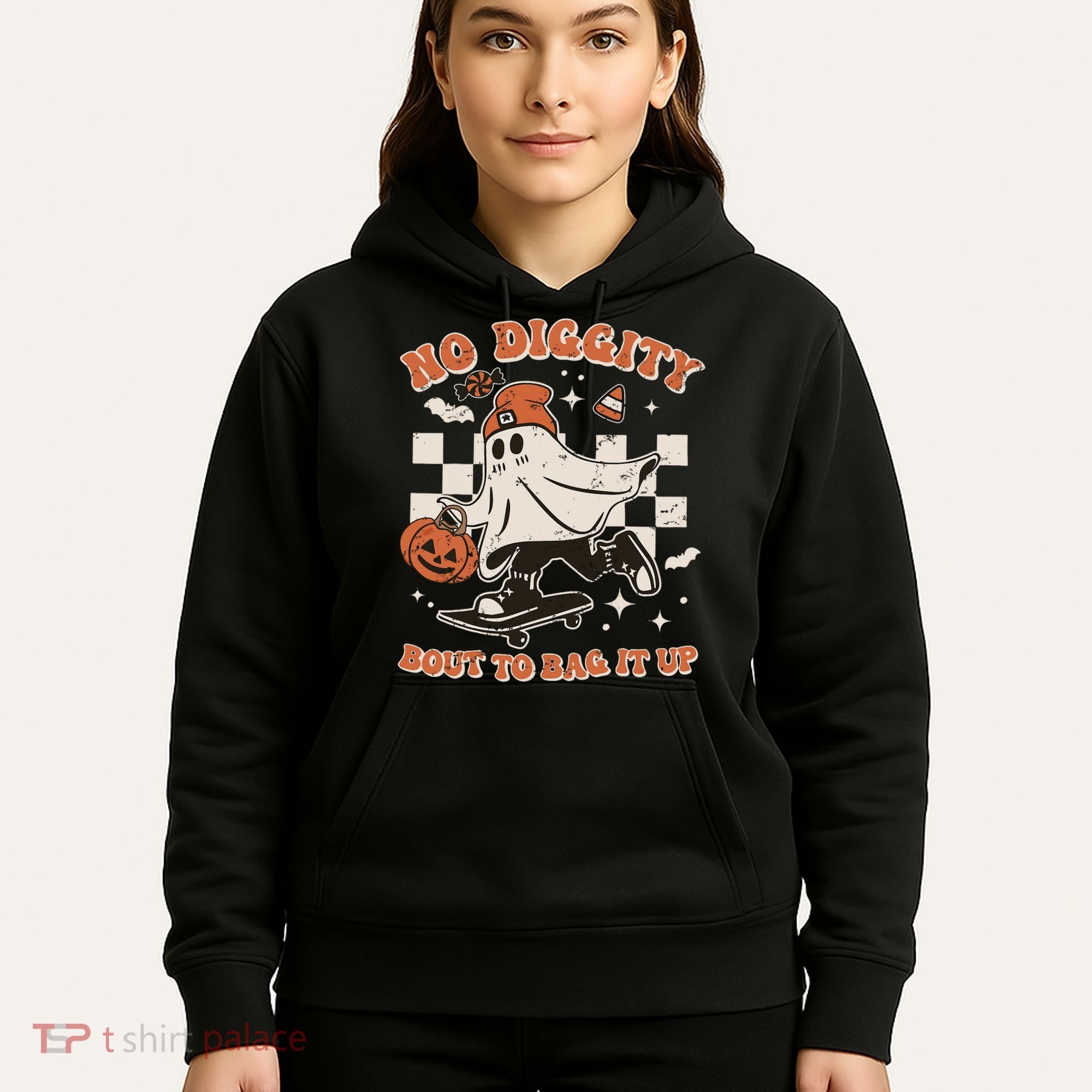 Retro Halloween Ghost No Diggity Bout To Bag It Up Hoodie