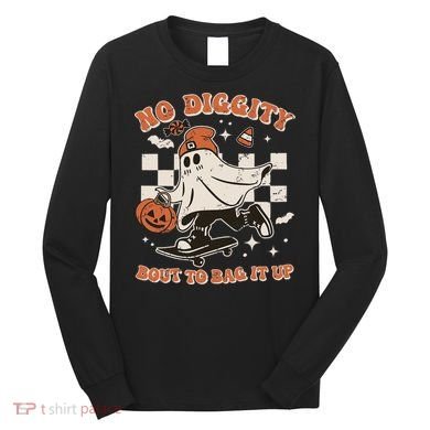 Retro Halloween Ghost No Diggity Bout To Bag It Up Long Sleeve Shirt
