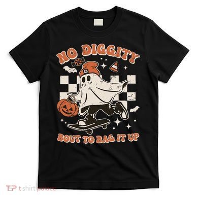 Retro Halloween Ghost No Diggity Bout To Bag It Up T-Shirt