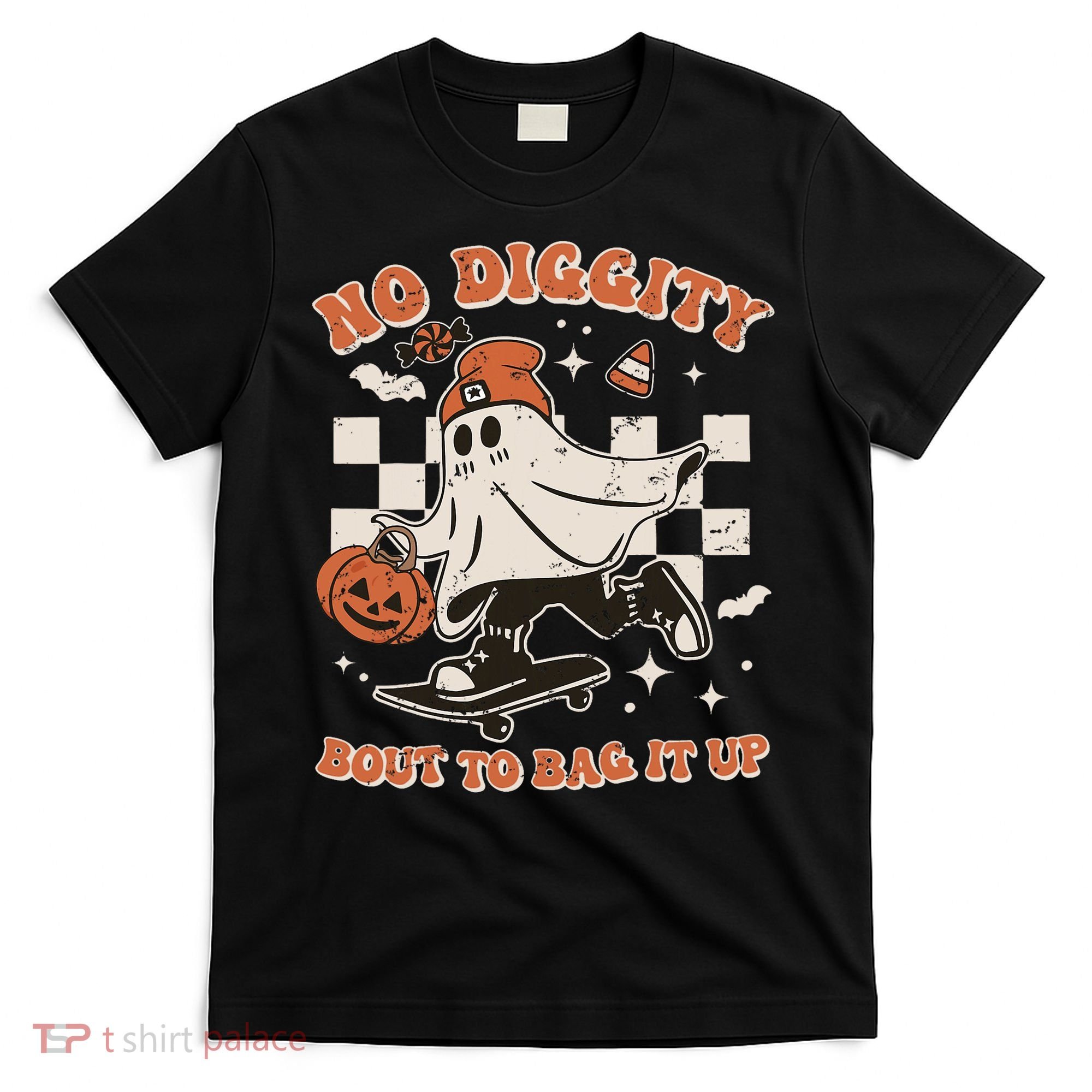 Retro Halloween Ghost No Diggity Bout To Bag It Up T-Shirt