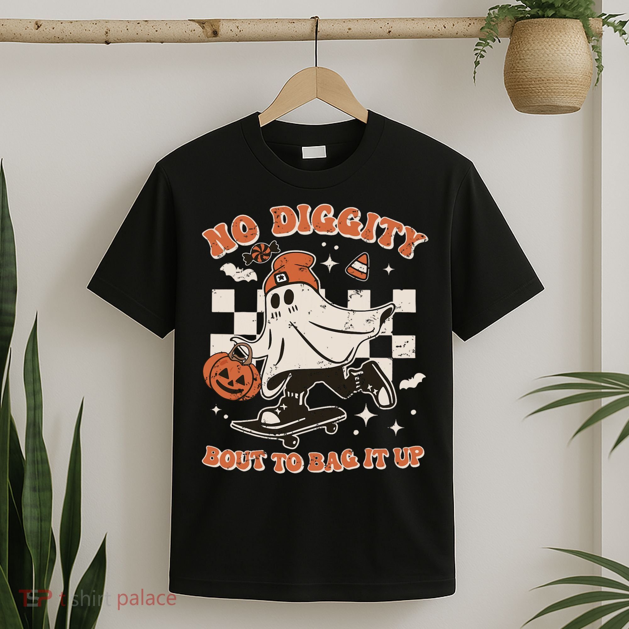 Retro Halloween Ghost No Diggity Bout To Bag It Up T-Shirt
