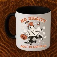 Retro Halloween Ghost No Diggity Bout To Bag It Up Coffee Mug thumb 2