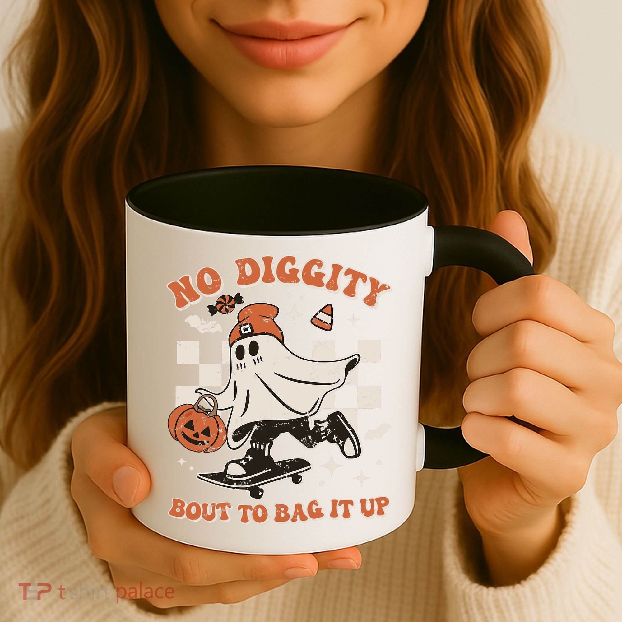 Retro Halloween Ghost No Diggity Bout To Bag It Up Coffee Mug