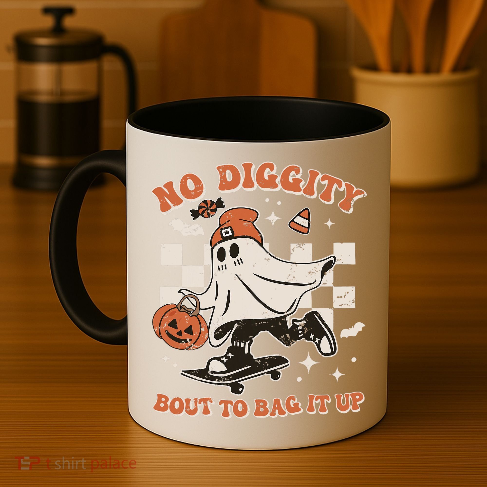 Retro Halloween Ghost No Diggity Bout To Bag It Up Coffee Mug