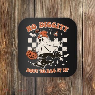 Retro Halloween Ghost No Diggity Bout To Bag It Up Coaster