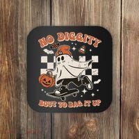 Retro Halloween Ghost No Diggity Bout To Bag It Up Coaster thumb 0