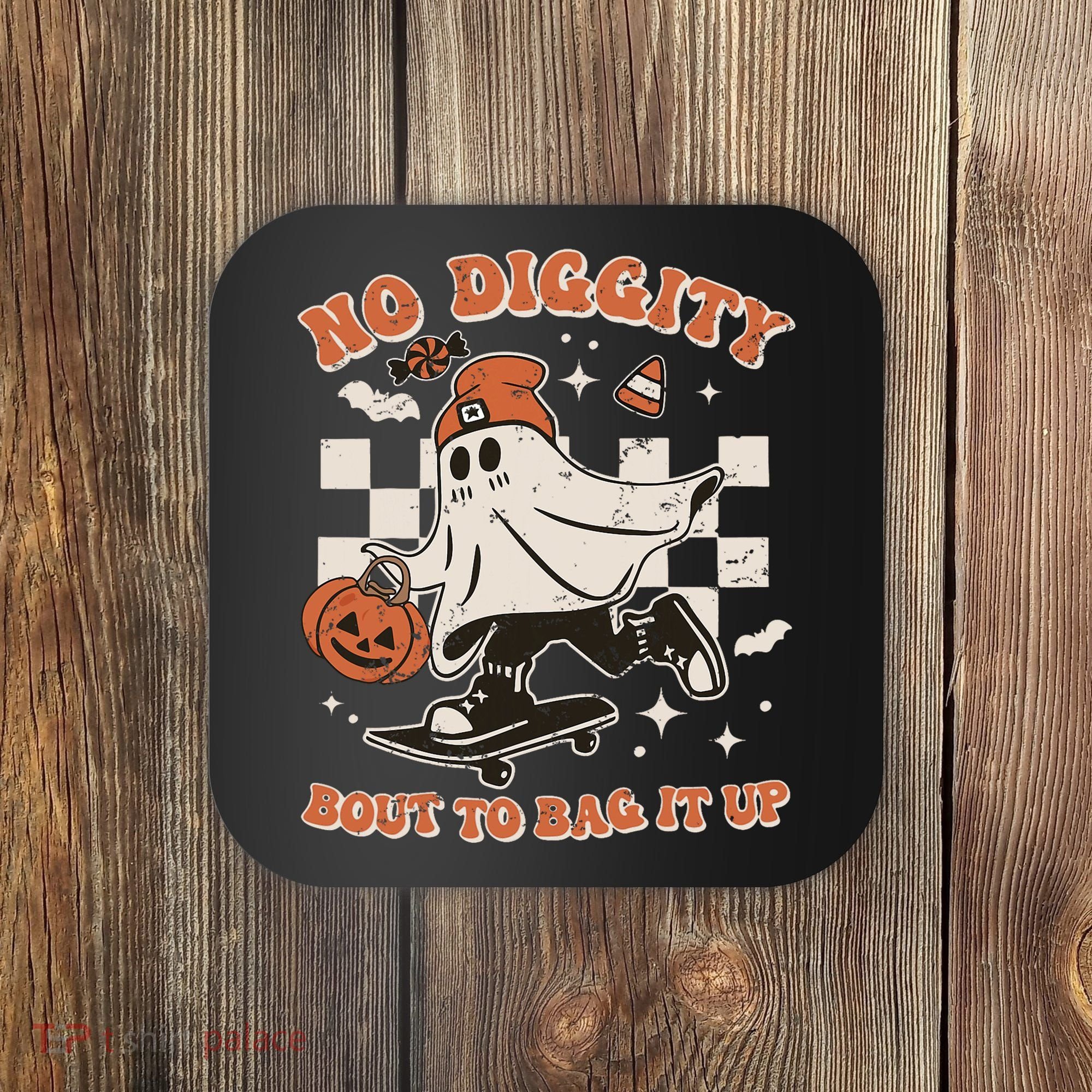 Retro Halloween Ghost No Diggity Bout To Bag It Up Coaster