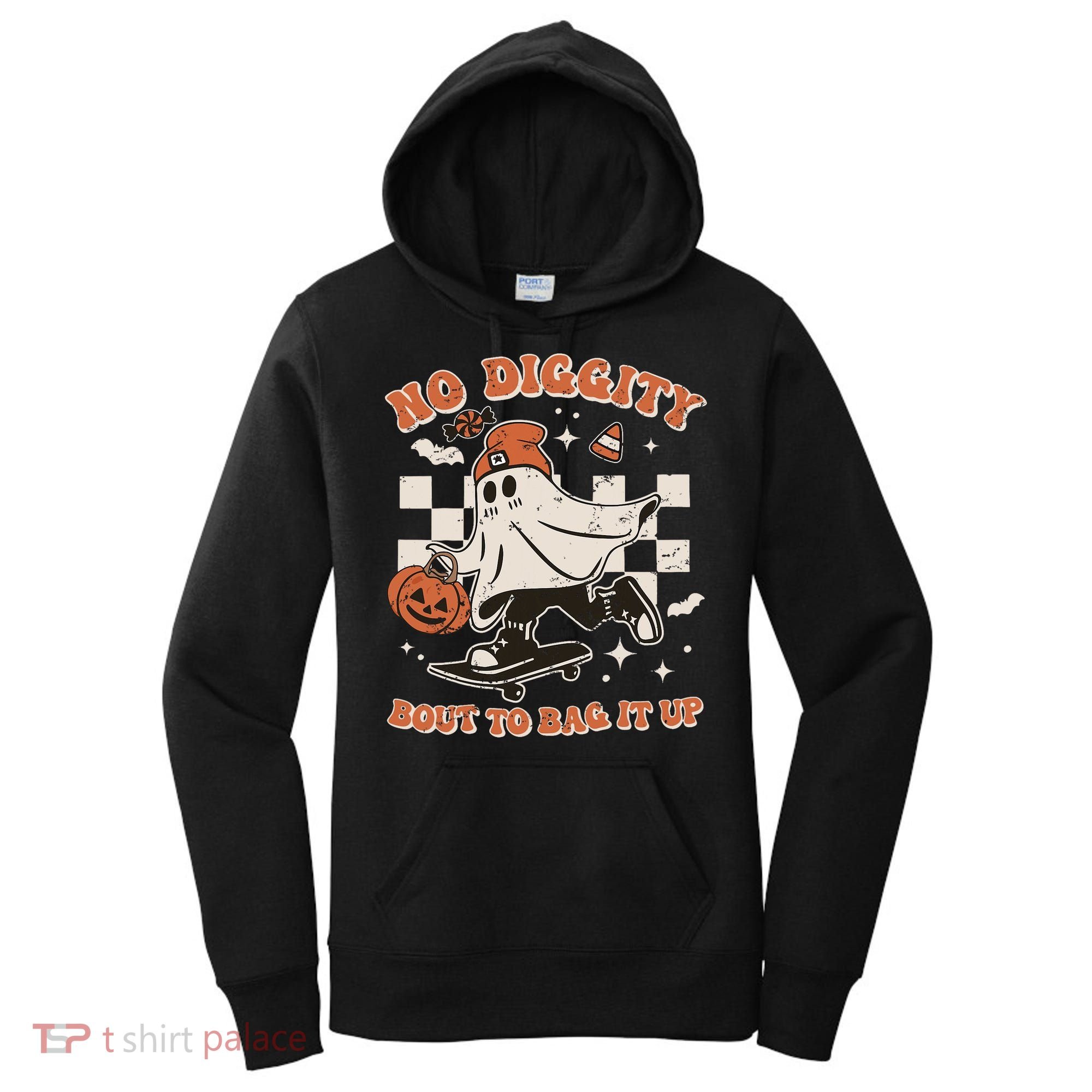 Retro Halloween Ghost No Diggity Bout To Bag It Up Women's Hoodie