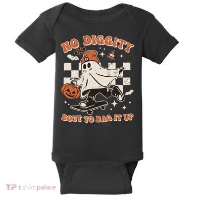 Retro Halloween Ghost No Diggity Bout To Bag It Up Baby Bodysuit