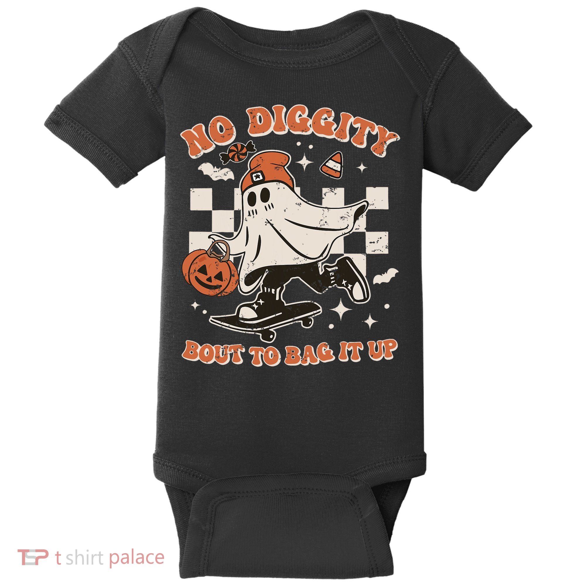 Retro Halloween Ghost No Diggity Bout To Bag It Up Baby Bodysuit