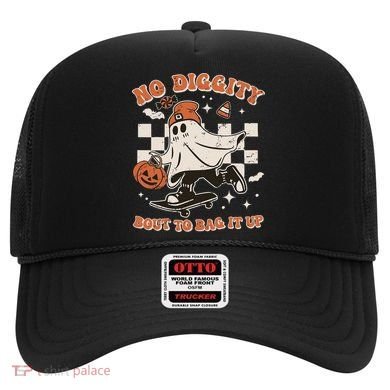 Retro Halloween Ghost No Diggity Bout To Bag It Up Hat