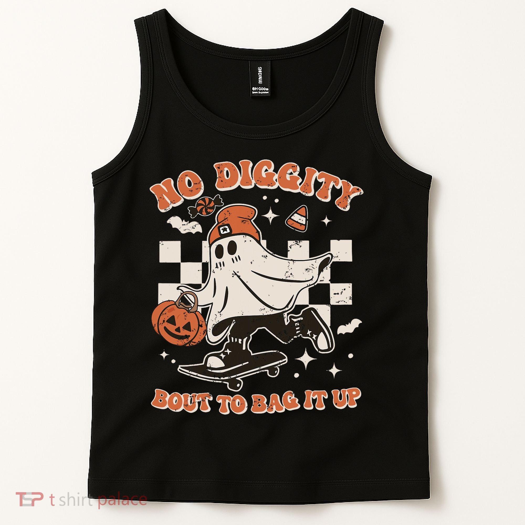 Retro Halloween Ghost No Diggity Bout To Bag It Up Tank Top