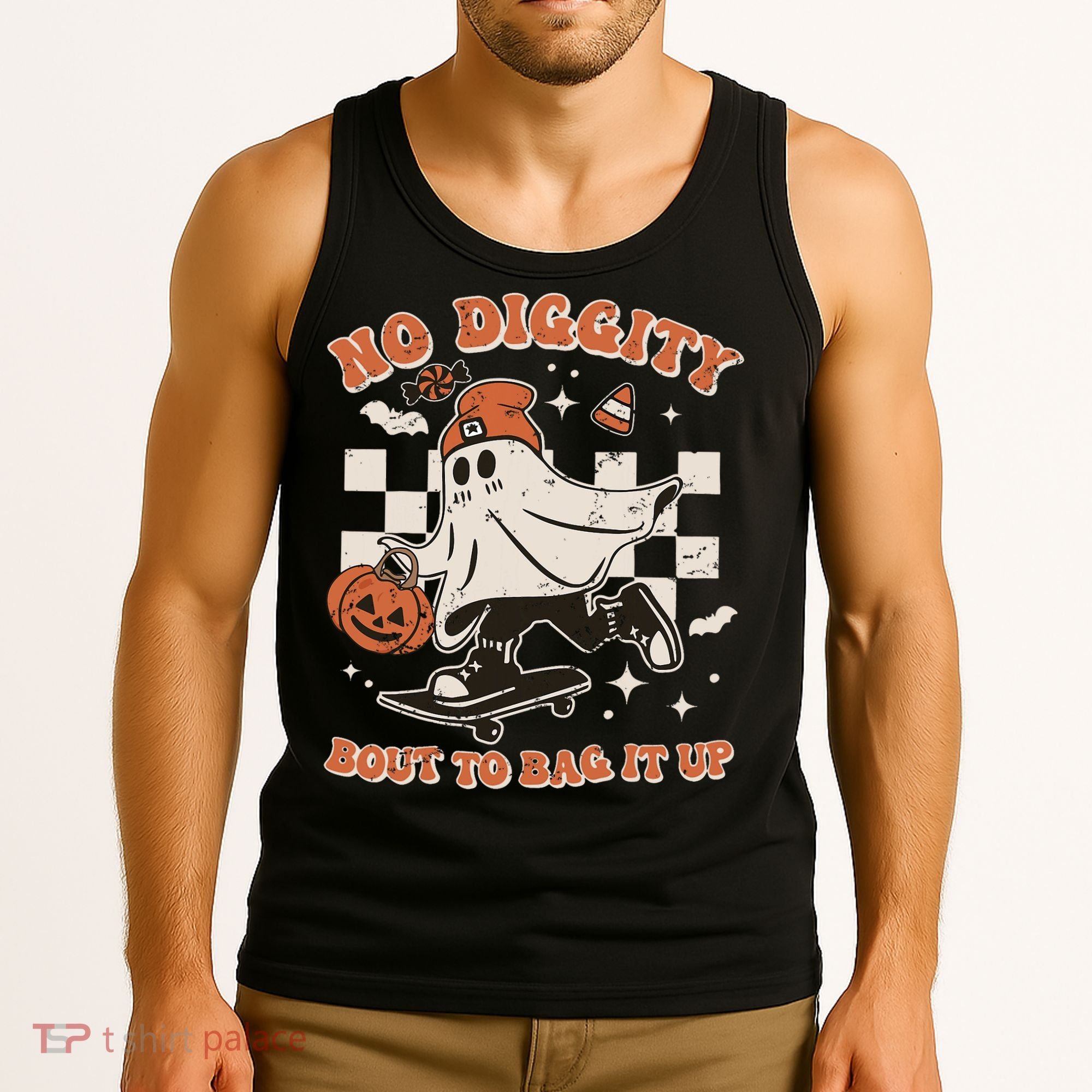 Retro Halloween Ghost No Diggity Bout To Bag It Up Tank Top