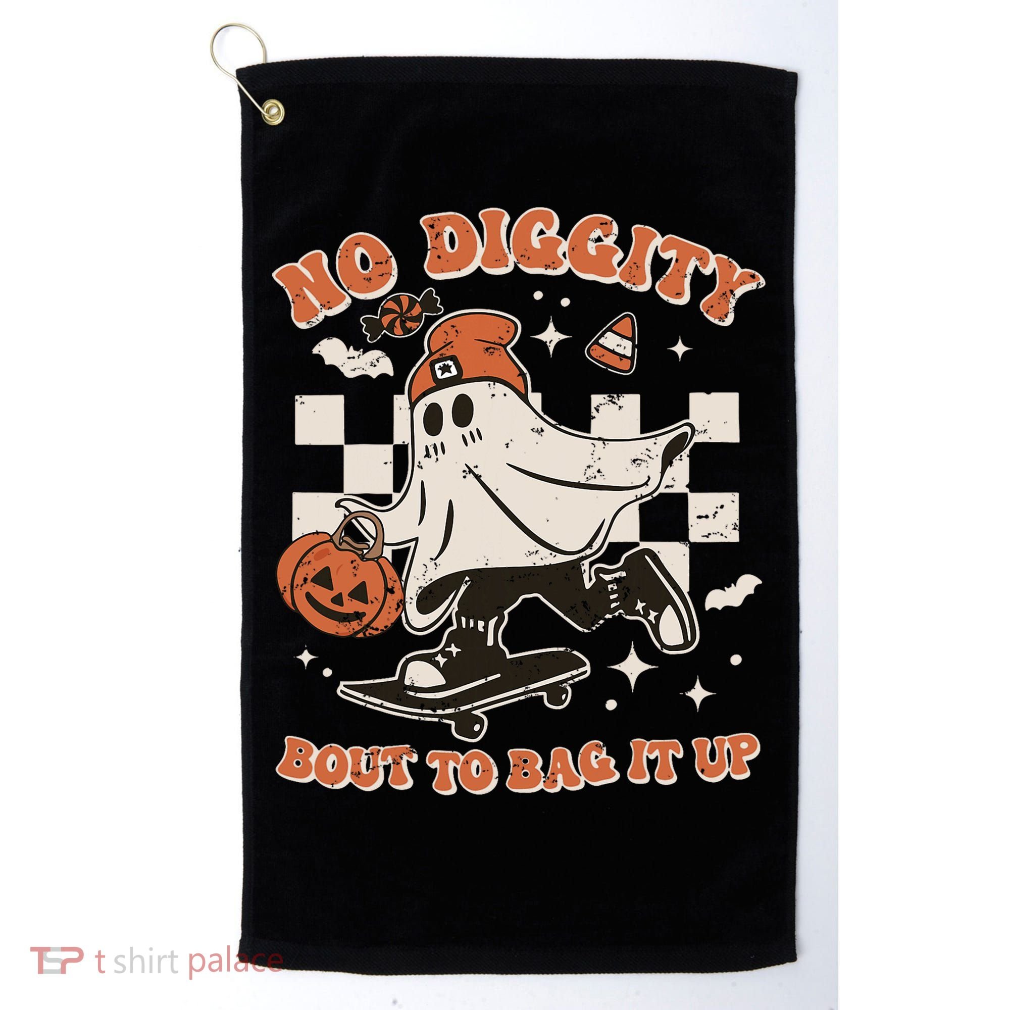 Retro Halloween Ghost No Diggity Bout To Bag It Up Golf Towel