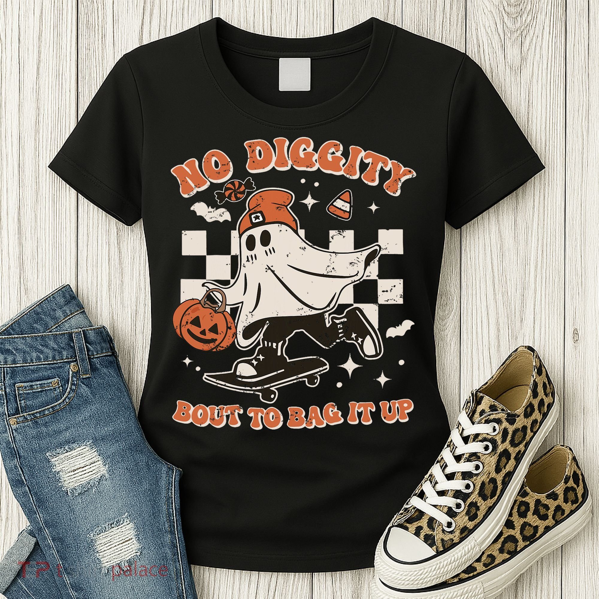 Retro Halloween Ghost No Diggity Bout To Bag It Up Women's T-Shirt