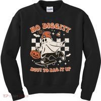 Retro Halloween Ghost No Diggity Bout To Bag It Up Kids Sweatshirt thumb 0