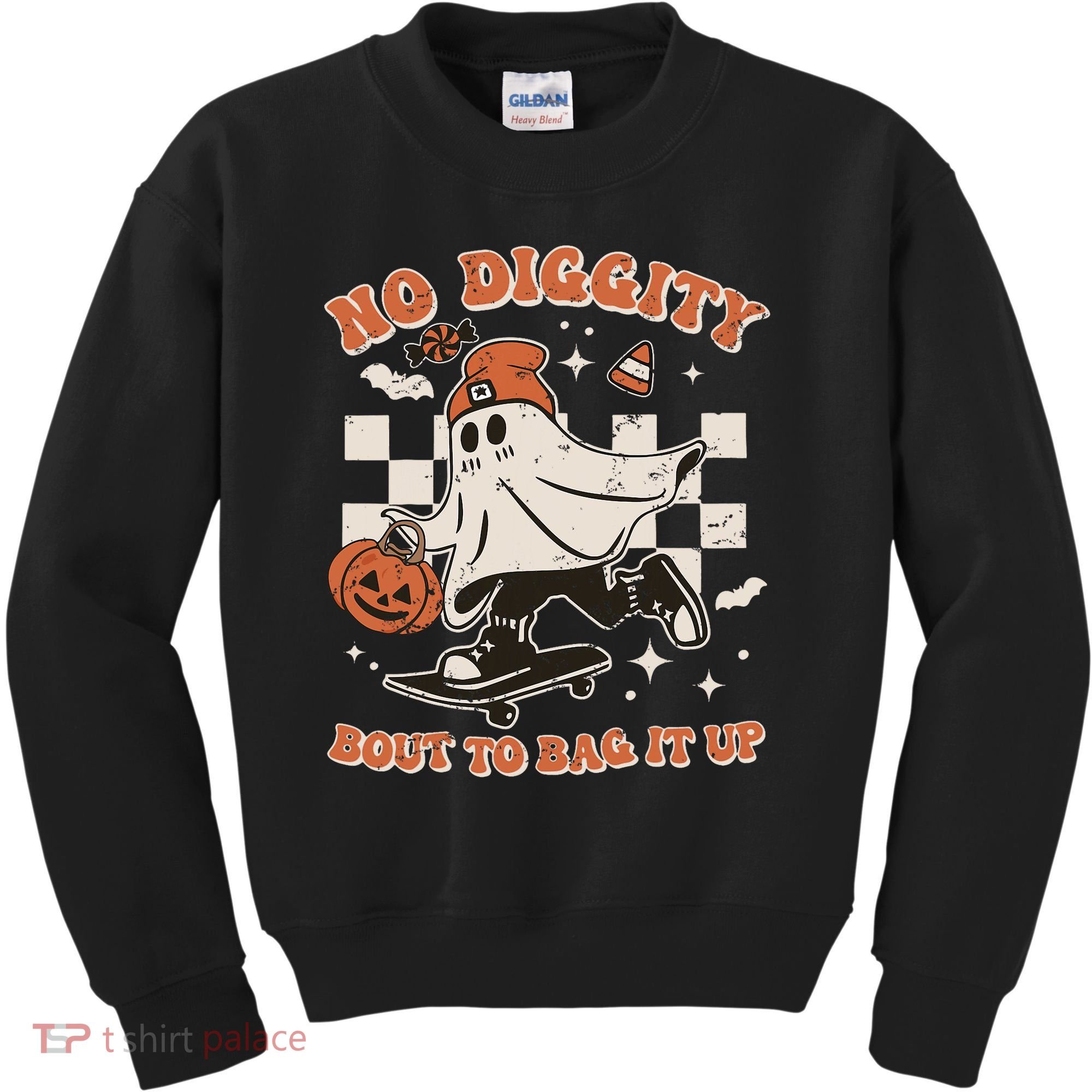 Retro Halloween Ghost No Diggity Bout To Bag It Up Kids Sweatshirt