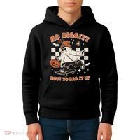 Retro Halloween Ghost No Diggity Bout To Bag It Up Kids Hoodie thumb 4