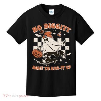 Retro Halloween Ghost No Diggity Bout To Bag It Up Kids T-Shirt