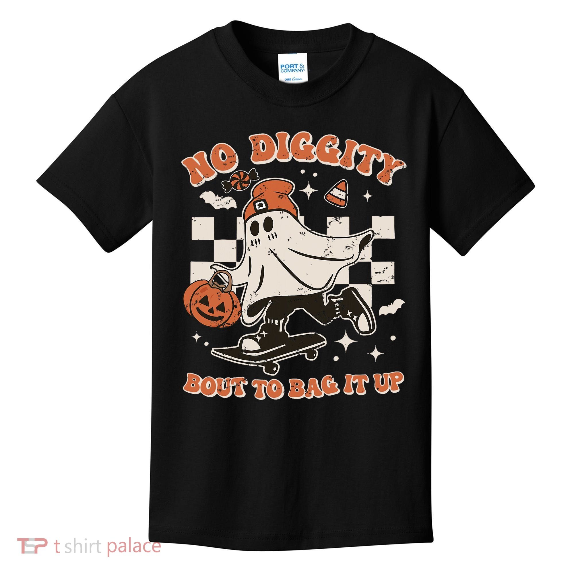 Retro Halloween Ghost No Diggity Bout To Bag It Up Kids T-Shirt