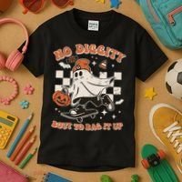 Retro Halloween Ghost No Diggity Bout To Bag It Up Kids T-Shirt thumb 3
