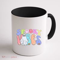 Retro Halloween Groovy Ghost Spooky Vibes Cute Gift Coffee Mug thumb 1