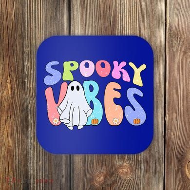 Retro Halloween Groovy Ghost Spooky Vibes Cute Gift Coaster