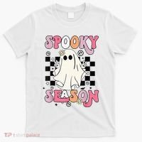 Retro Hippie Halloween Cute Ghost Spooky Season Funny Gifts T-Shirt thumb 0