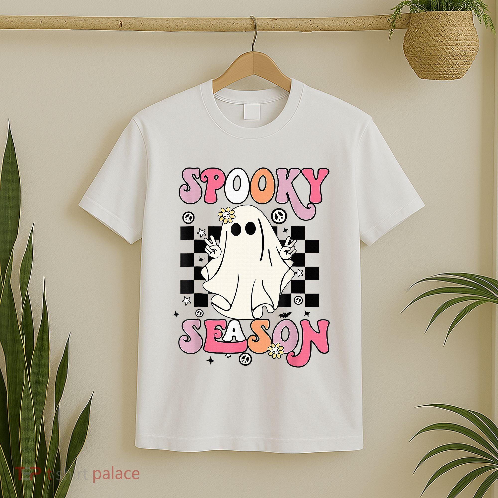 Retro Hippie Halloween Cute Ghost Spooky Season Funny Gifts T-Shirt