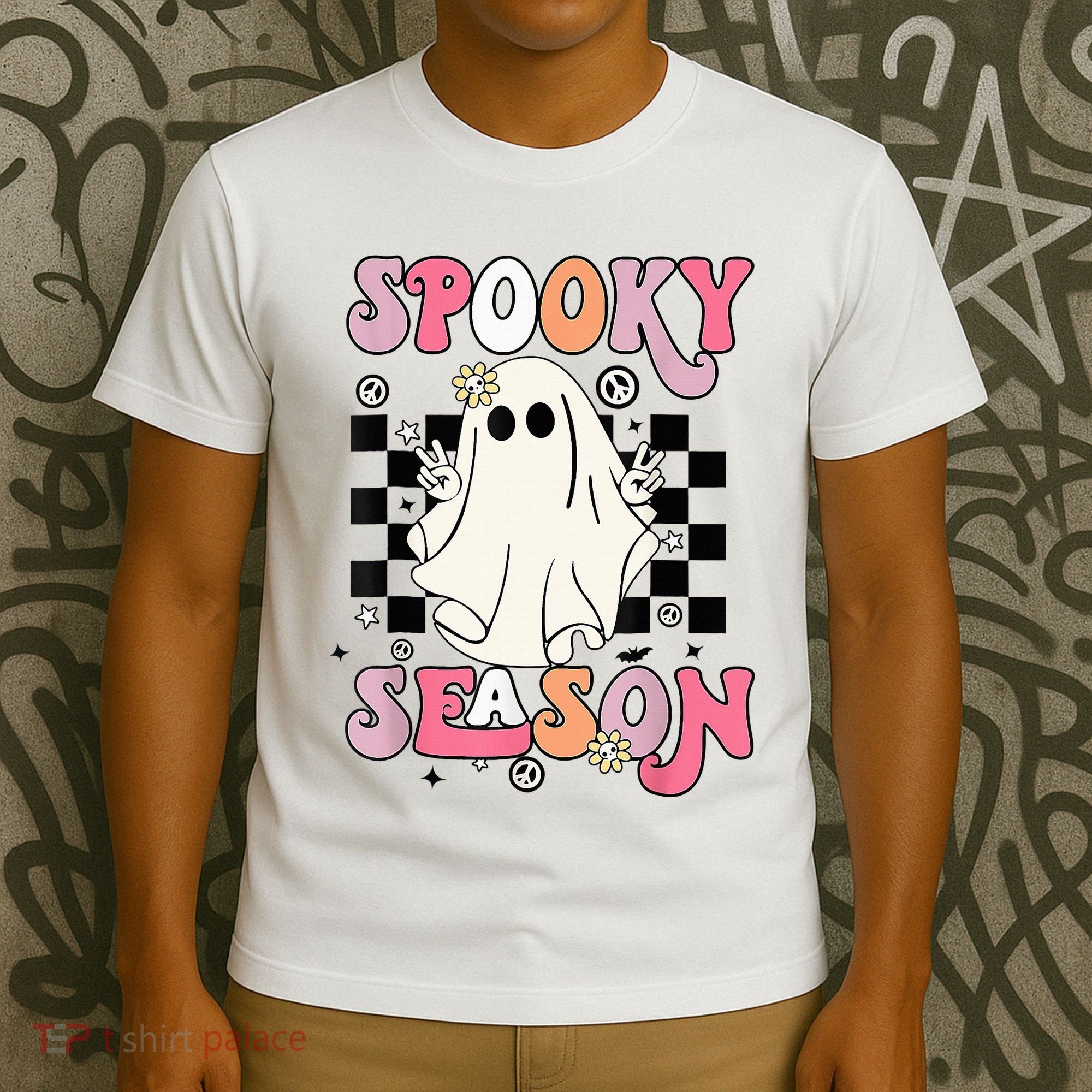 Retro Hippie Halloween Cute Ghost Spooky Season Funny Gifts T-Shirt