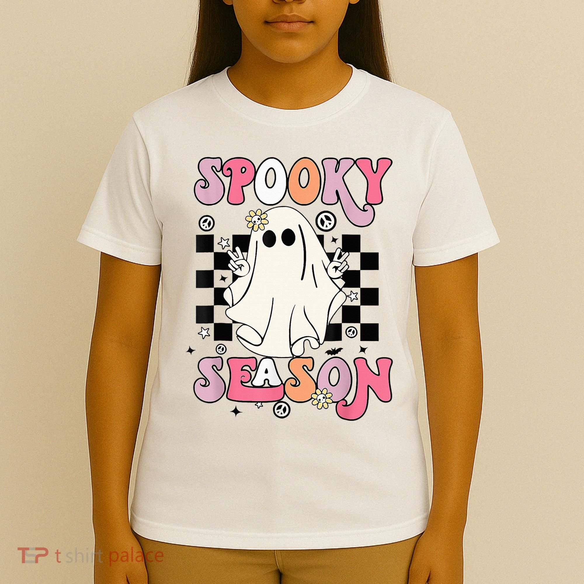 Retro Hippie Halloween Cute Ghost Spooky Season Funny Gifts T-Shirt