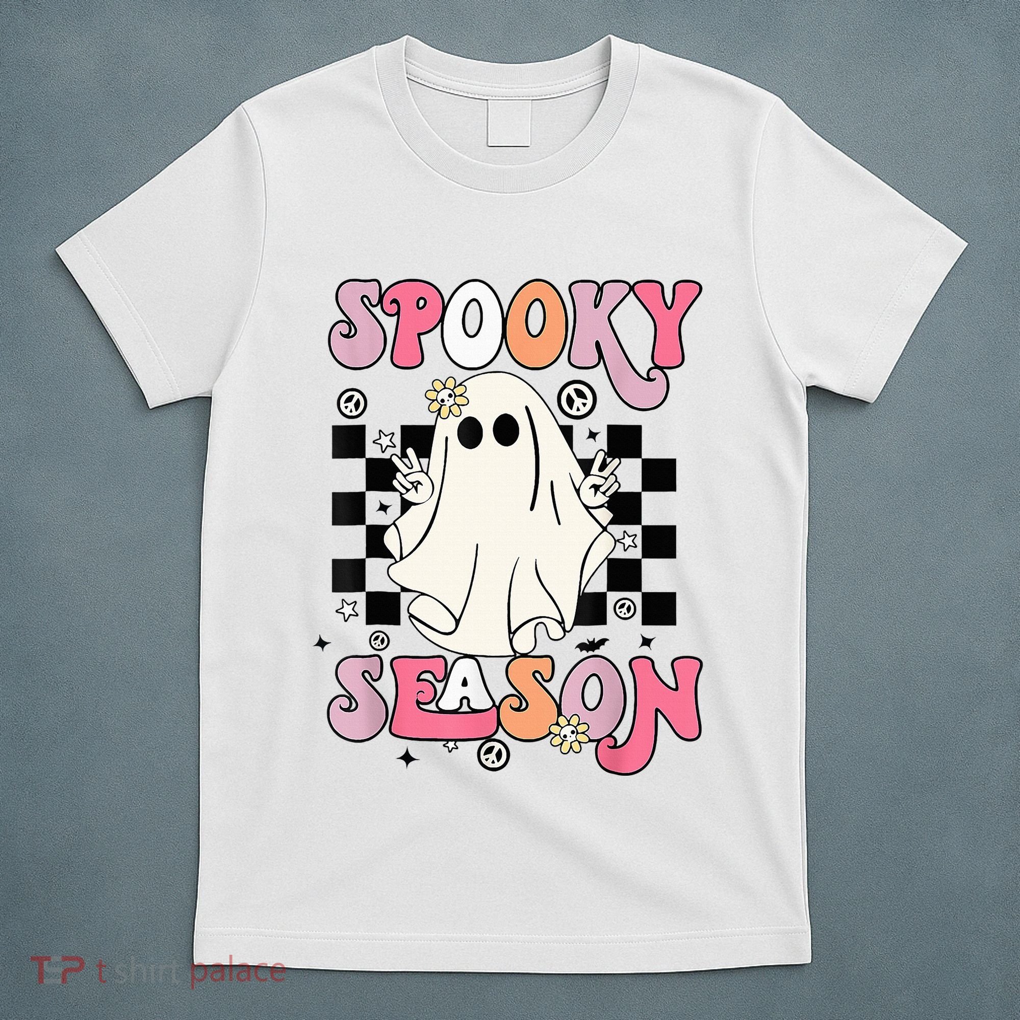 Retro Hippie Halloween Cute Ghost Spooky Season Funny Gifts T-Shirt