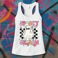 Retro Hippie Halloween Cute Ghost Spooky Season Funny Gifts Women's Tank Top thumb 3