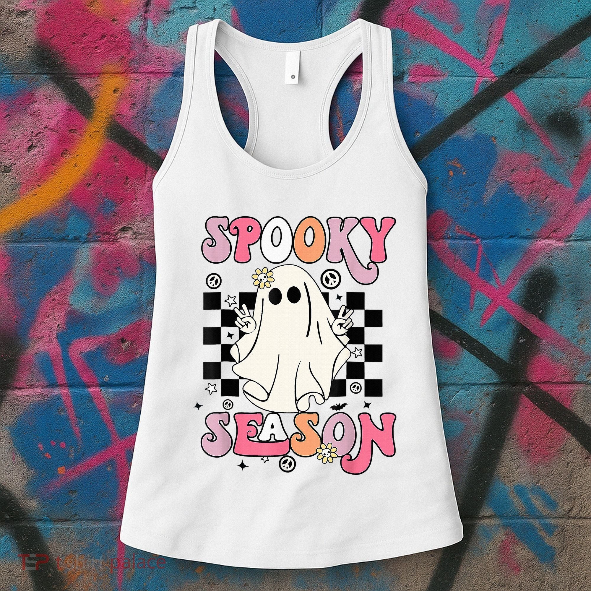 Retro Hippie Halloween Cute Ghost Spooky Season Funny Gifts Women's Tank Top