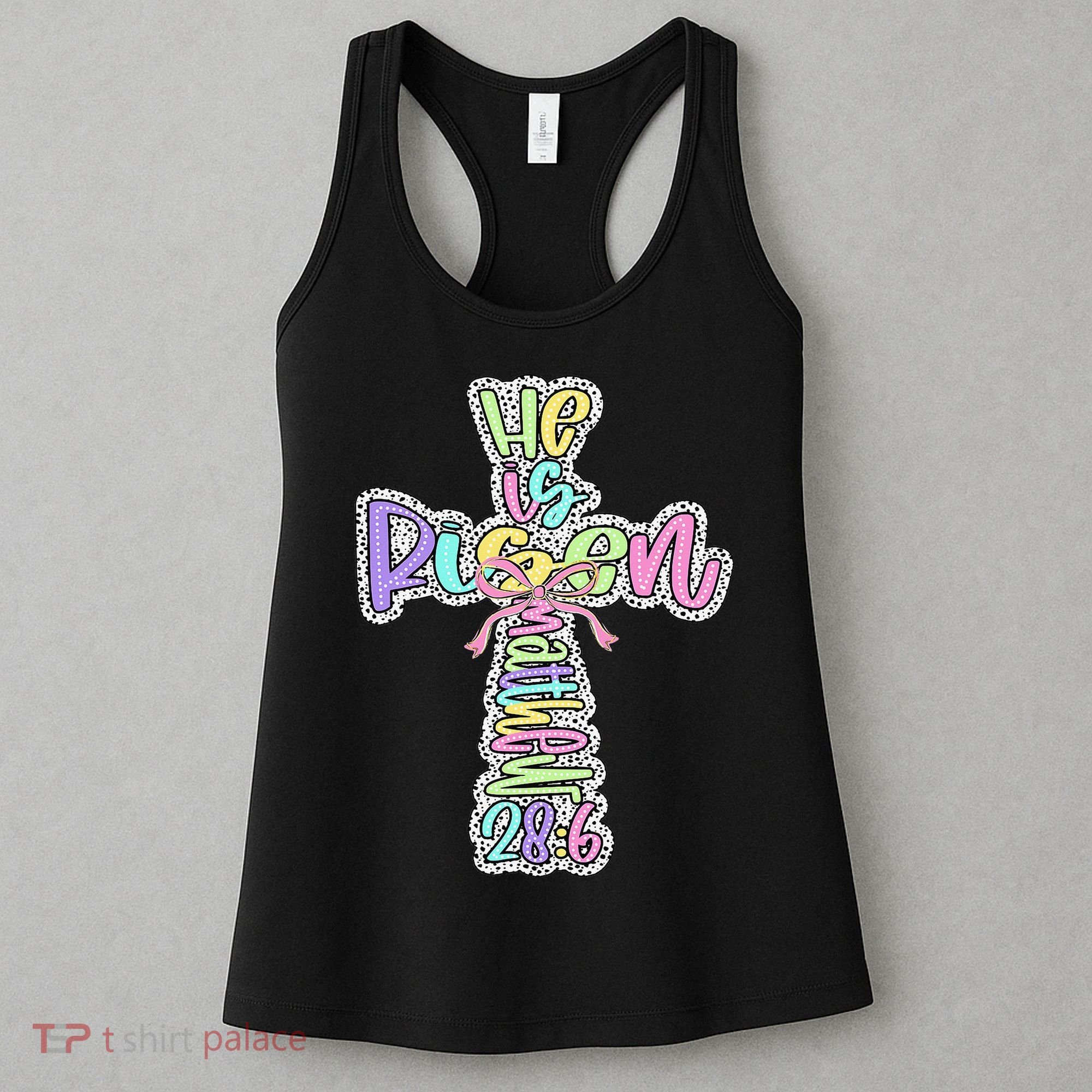 Retro He Is Risen Cross Easter Resurrection Jesus Christian Women's Tank Top