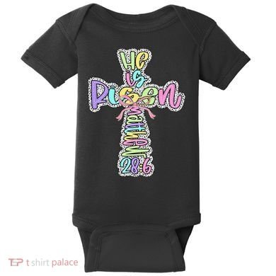 Retro He Is Risen Cross Easter Resurrection Jesus Christian Baby Bodysuit