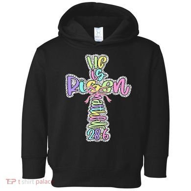 Retro He Is Risen Cross Easter Resurrection Jesus Christian Toddler Hoodie