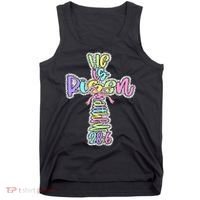 Retro He Is Risen Cross Easter Resurrection Jesus Christian Tank Top thumb 0