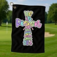 Retro He Is Risen Cross Easter Resurrection Jesus Christian Golf Towel thumb 1