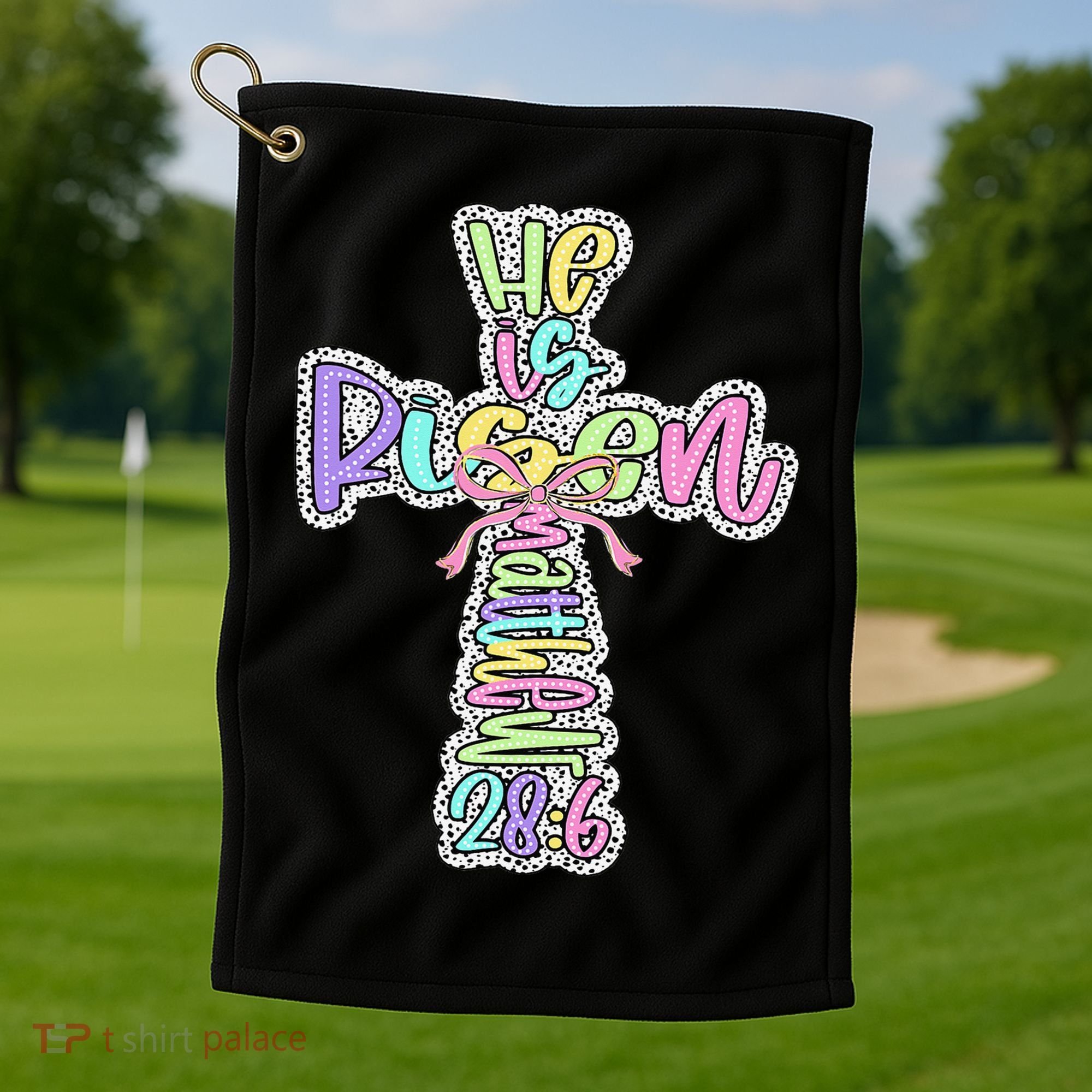 Retro He Is Risen Cross Easter Resurrection Jesus Christian Golf Towel