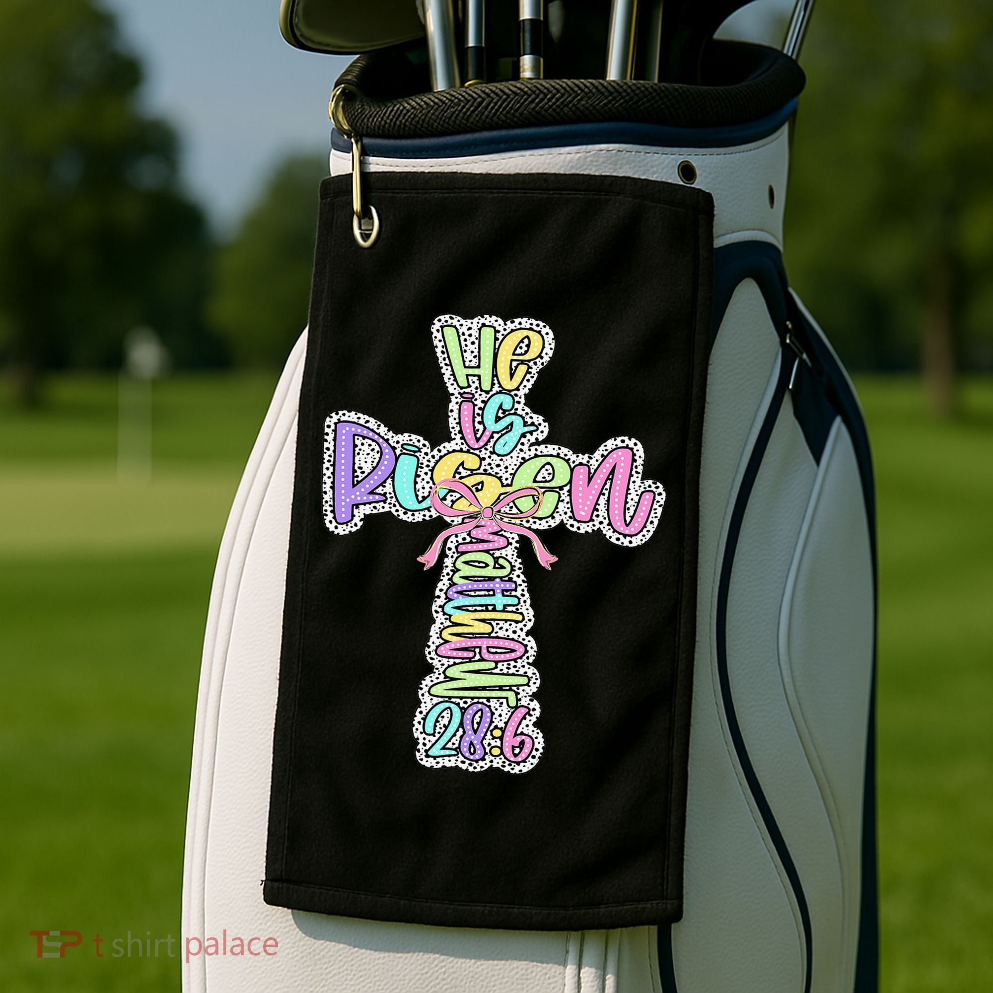 Retro He Is Risen Cross Easter Resurrection Jesus Christian Golf Towel