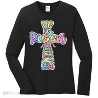 Retro He Is Risen Cross Easter Resurrection Jesus Christian Women's Long Sleeve Shirt thumb 0