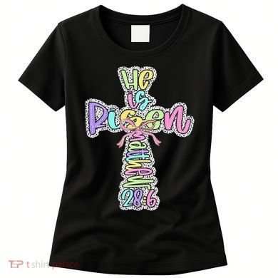 Retro He Is Risen Cross Easter Resurrection Jesus Christian Women's T-Shirt
