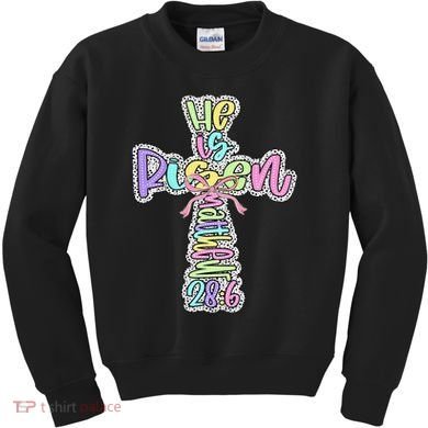 Retro He Is Risen Cross Easter Resurrection Jesus Christian Kids Sweatshirt