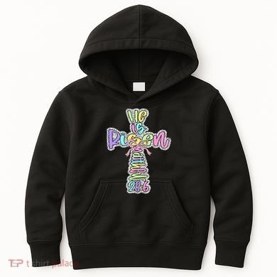 Retro He Is Risen Cross Easter Resurrection Jesus Christian Kids Hoodie
